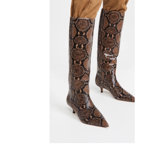 VERONICA BEARD Freda Espresso Snake
Embossed Leather Pointed Toe Kitten Boots 5
